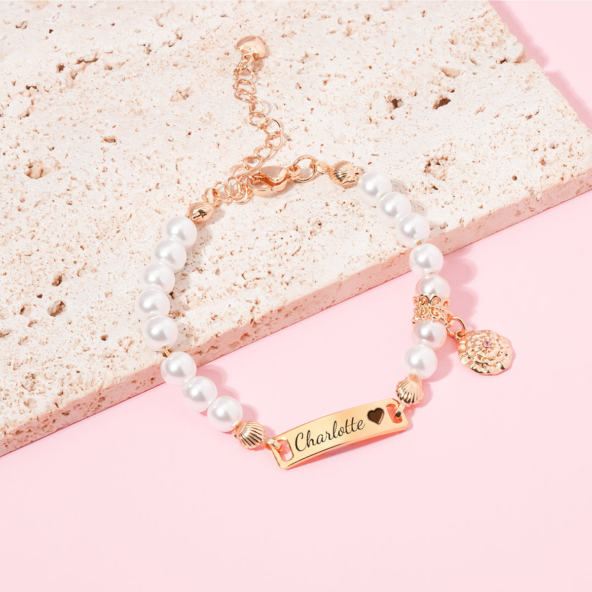 Personalized Baby Name and Birthflower Pearl Bracelet