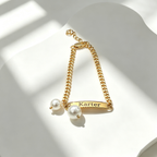 Engravable Name Children's Bracelet with Two Pearl Charms