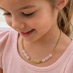 Custom Name Plate Bracelet and Necklace with Natural Stone Charms for Mom and Baby