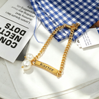 Engravable Name Children's Bracelet with Two Pearl Charms