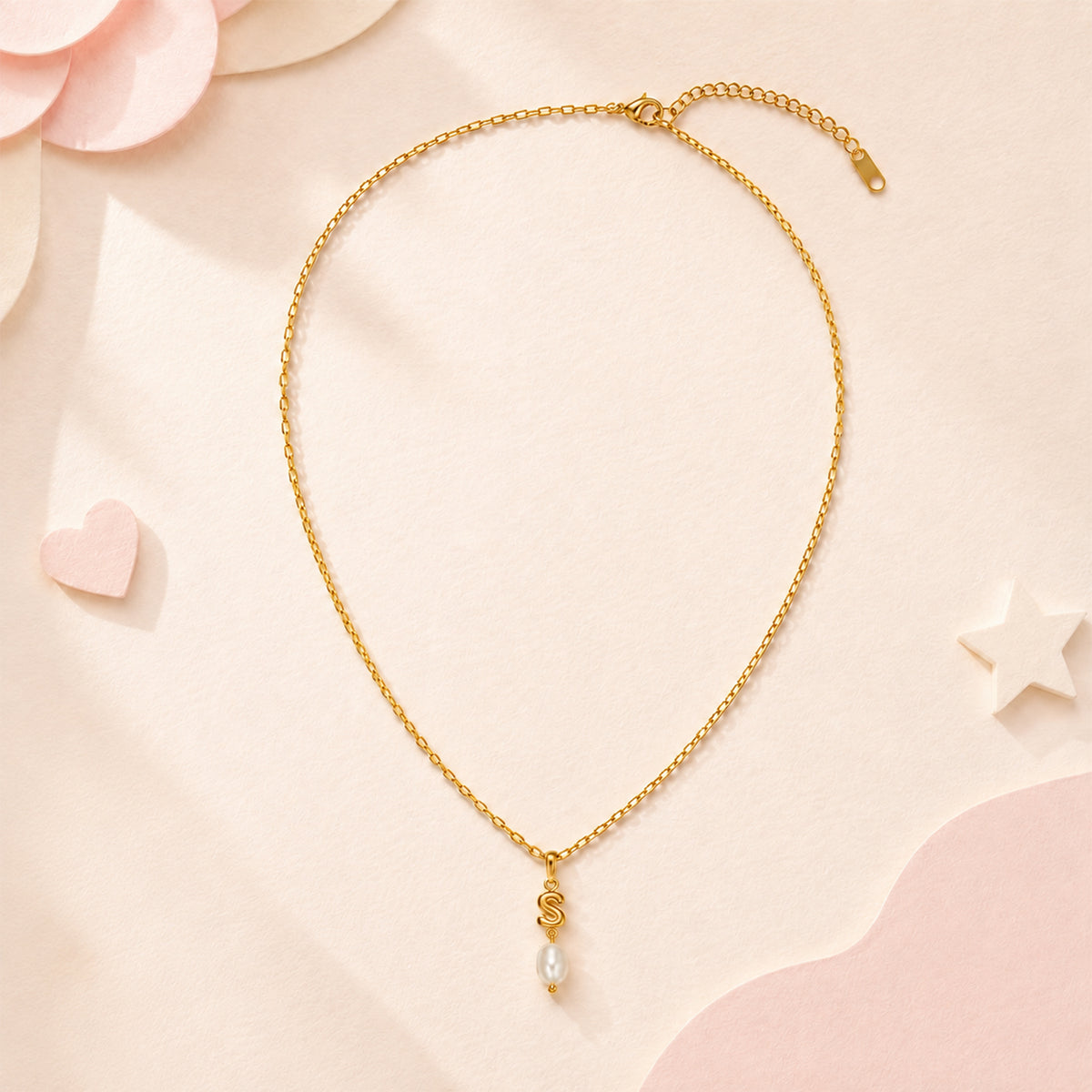 Personalized Initial Necklace with Natural Pearl Pendant