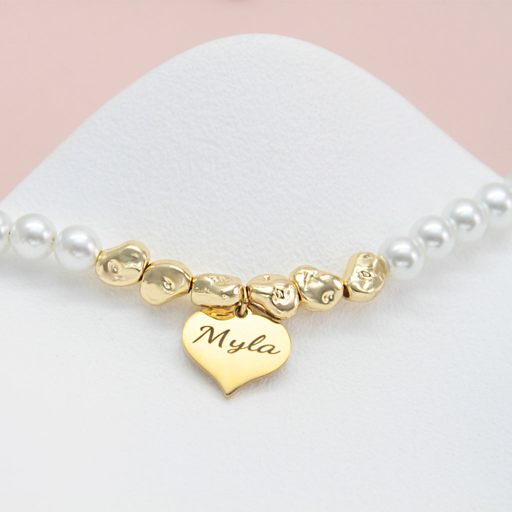 Personalized Girl's Name Heart Pearl Necklace
