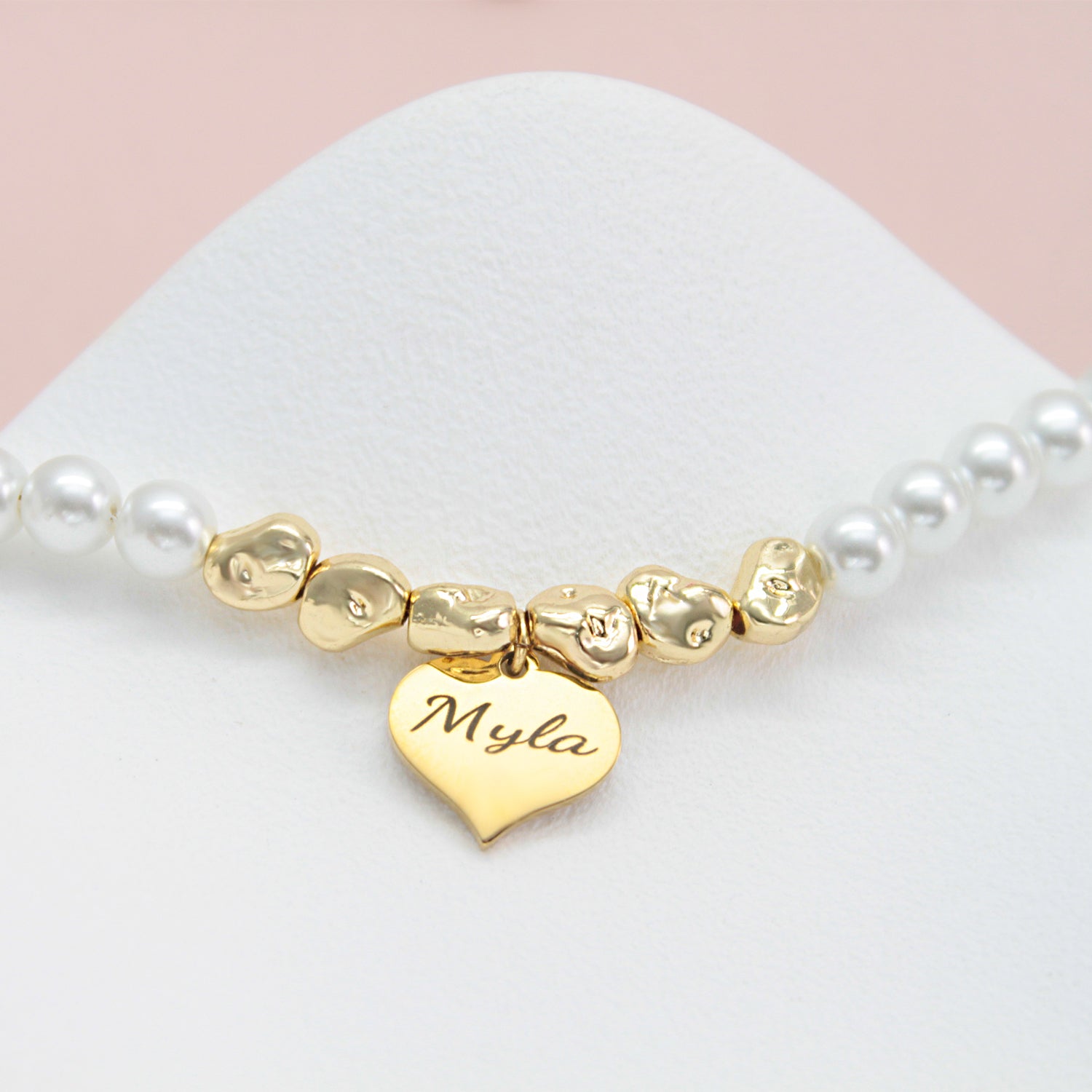 Personalized Girl's Name Heart Pearl Necklace