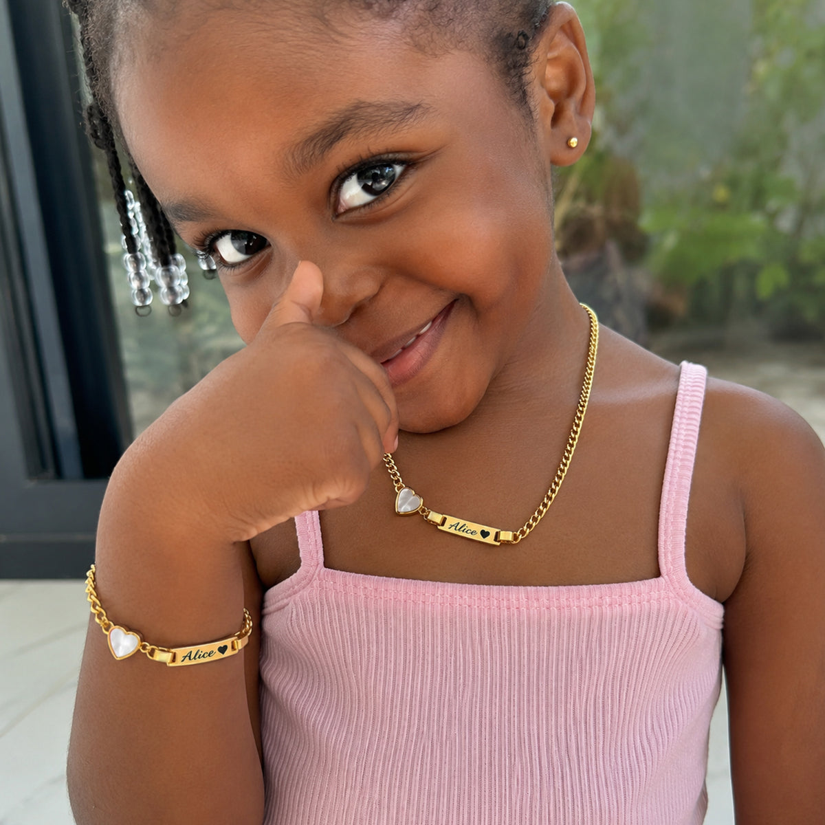 Personalized Name Cuban Link Bracelet and Necklace with Shell Charm