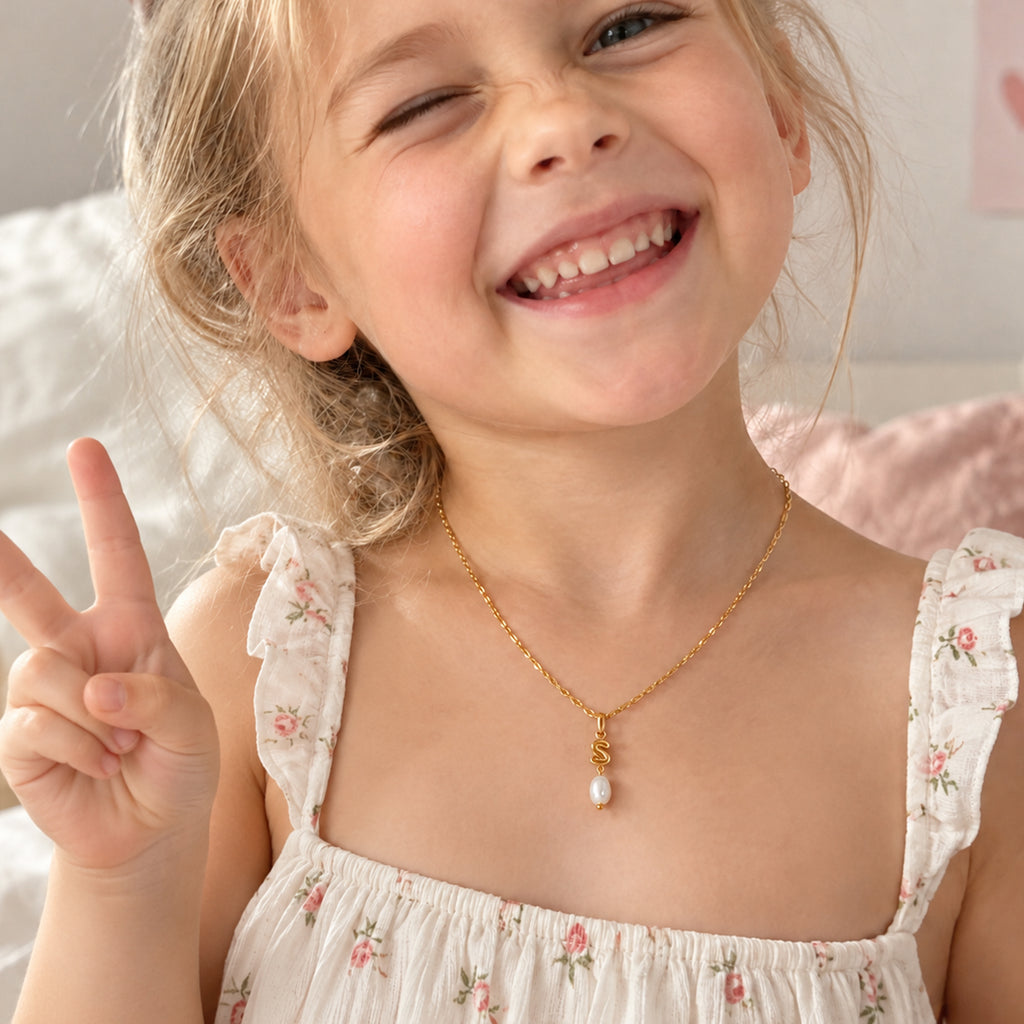 Personalized Initial Necklace with Natural Pearl Pendant