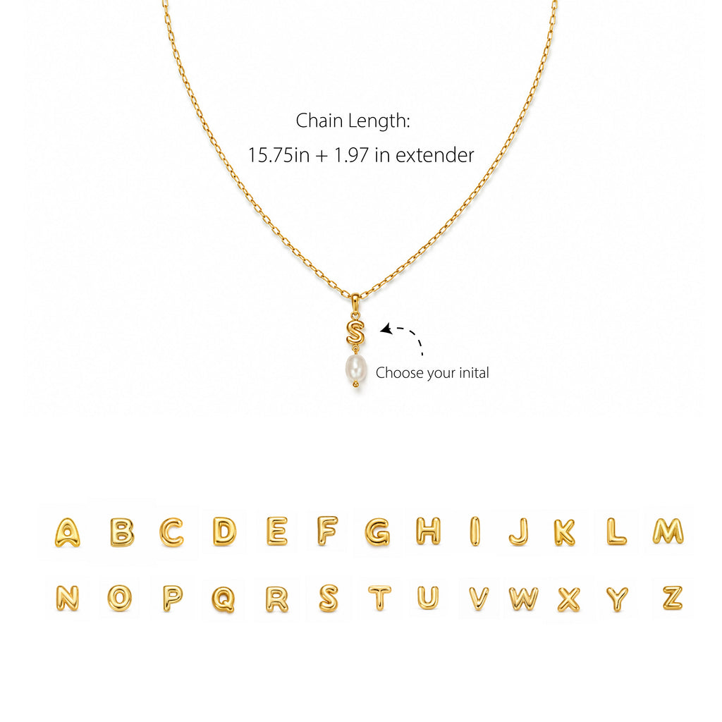 Personalized Initial Necklace with Natural Pearl Pendant