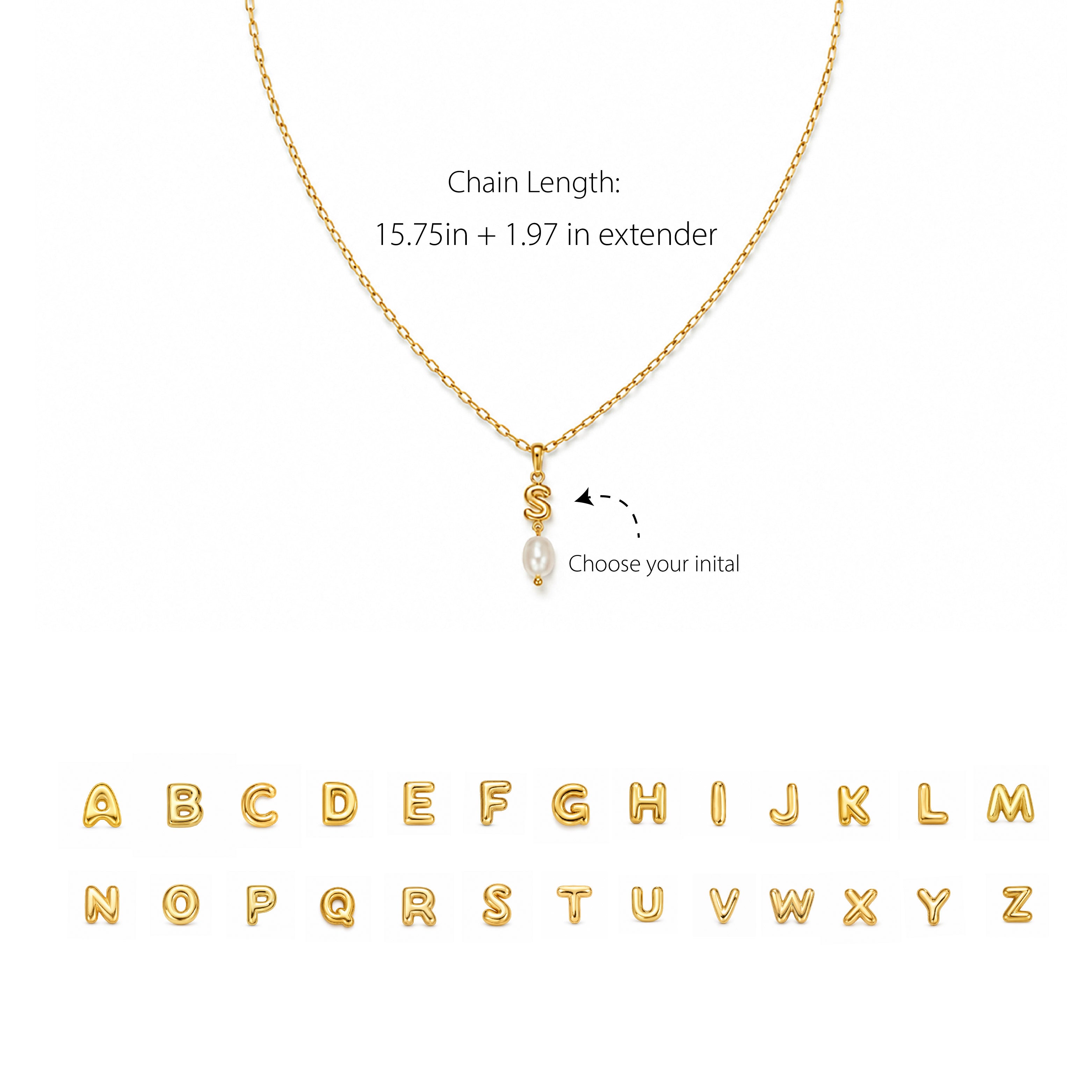 Personalized Initial Necklace with Natural Pearl Pendant