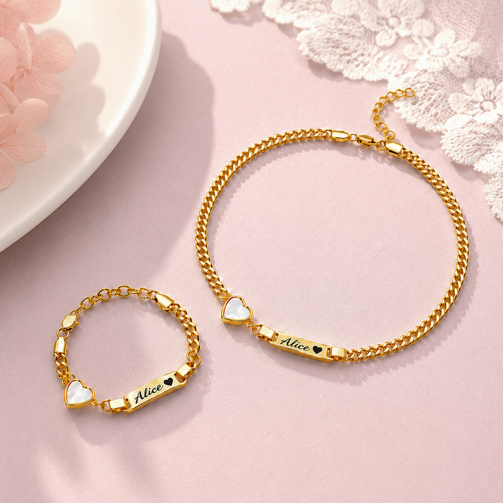Personalized Name Cuban Link Bracelet and Necklace with Shell Charm