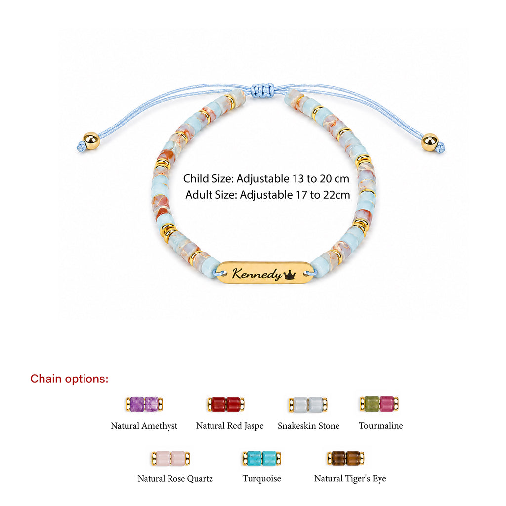 Personalized Name Bracelet with Natural Stone Beads for Kids and Adults