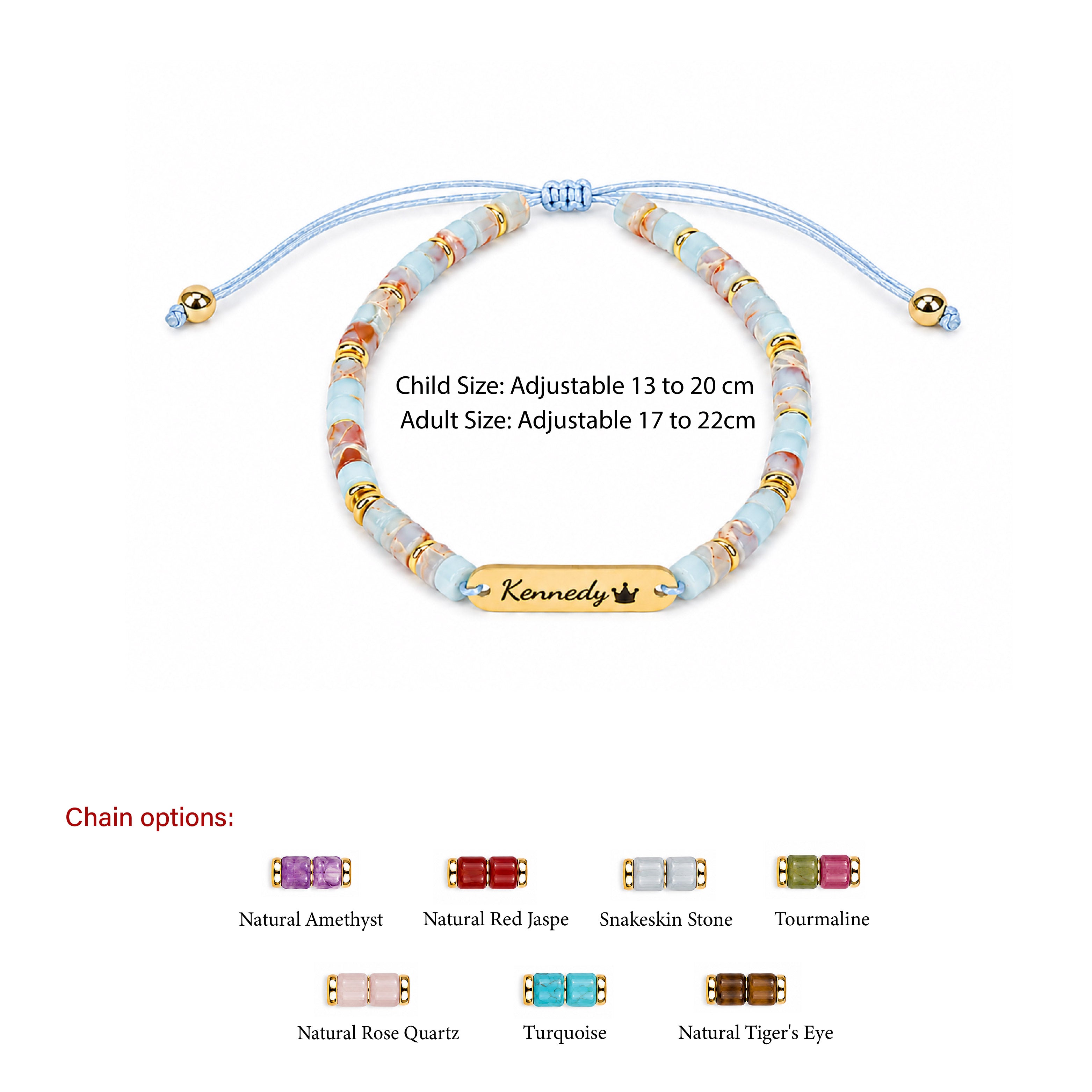 Personalized Name Bracelet with Natural Stone Beads for Kids and Adults