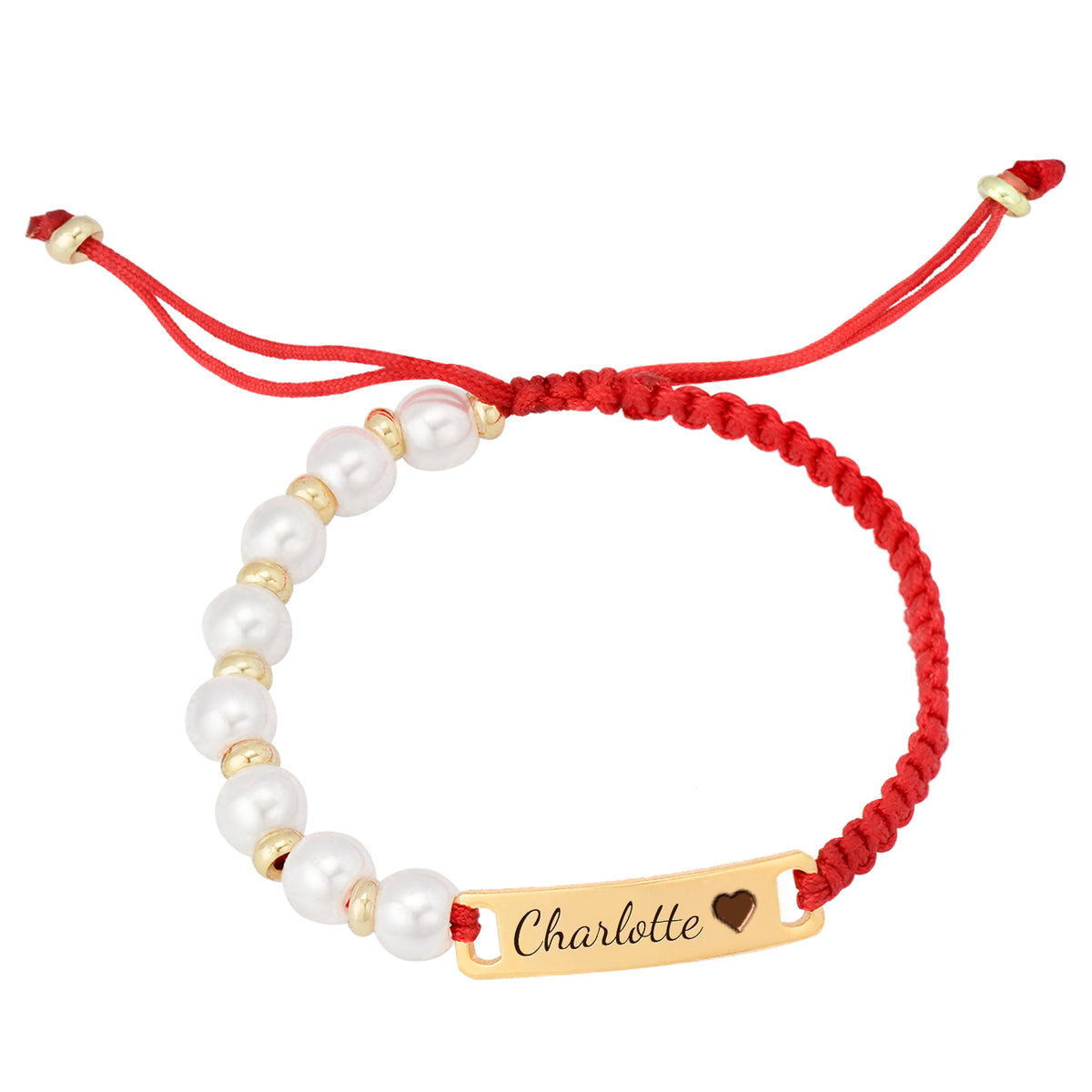 Personalized Red Cord and Pearl Name Bracelet