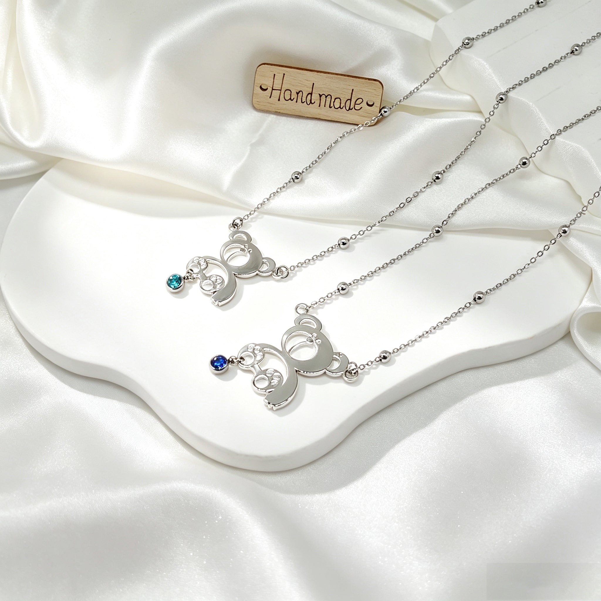 Personalized Birthstone Pearl Bear Pendant Necklace