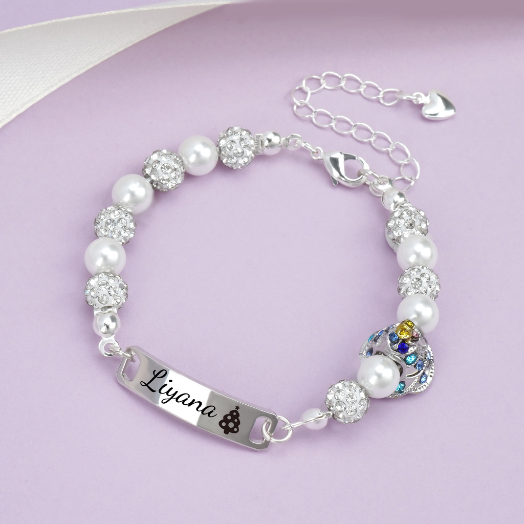 Personalized Christmas Tree Pearl Name Bracelet