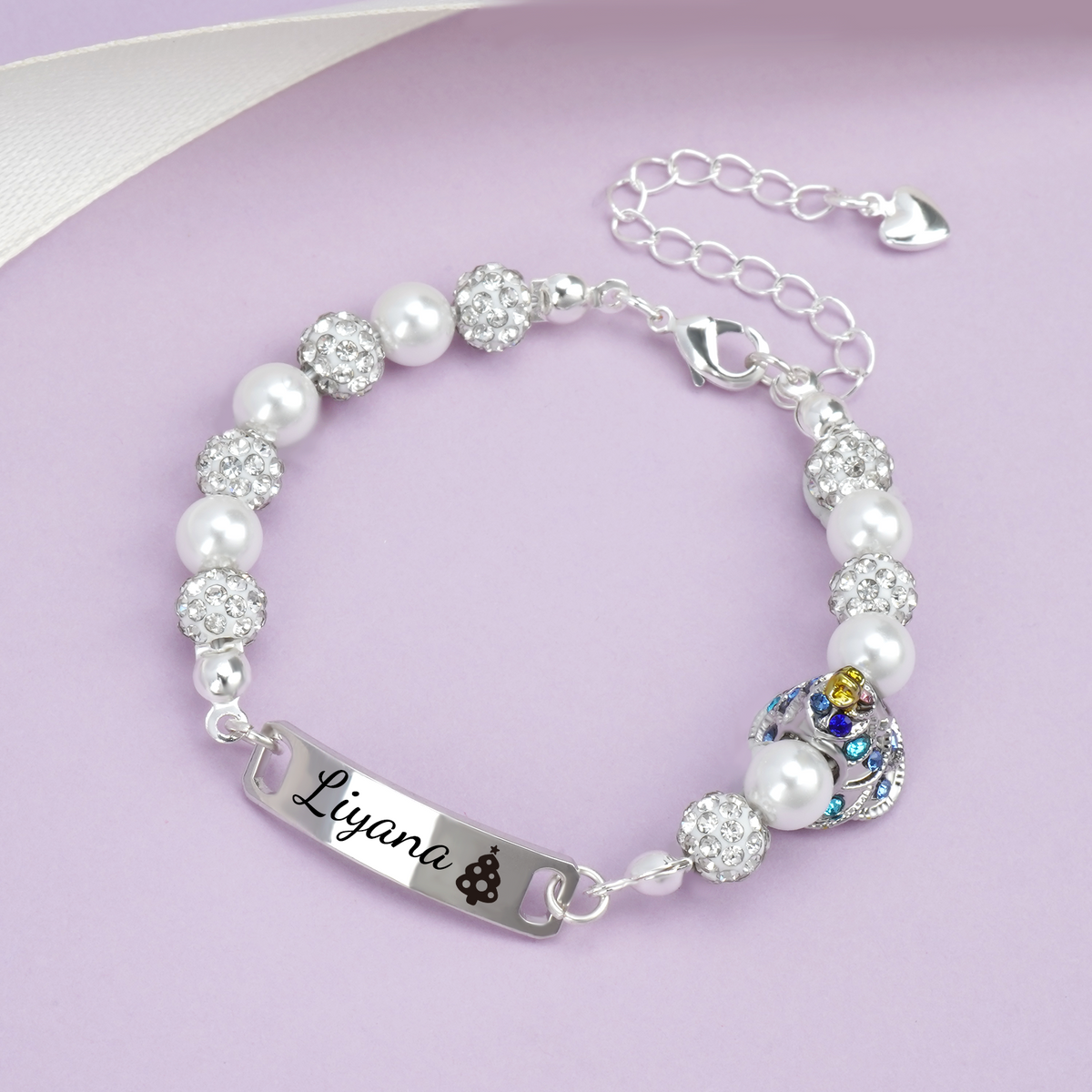 Personalized Christmas Tree Pearl Name Bracelet