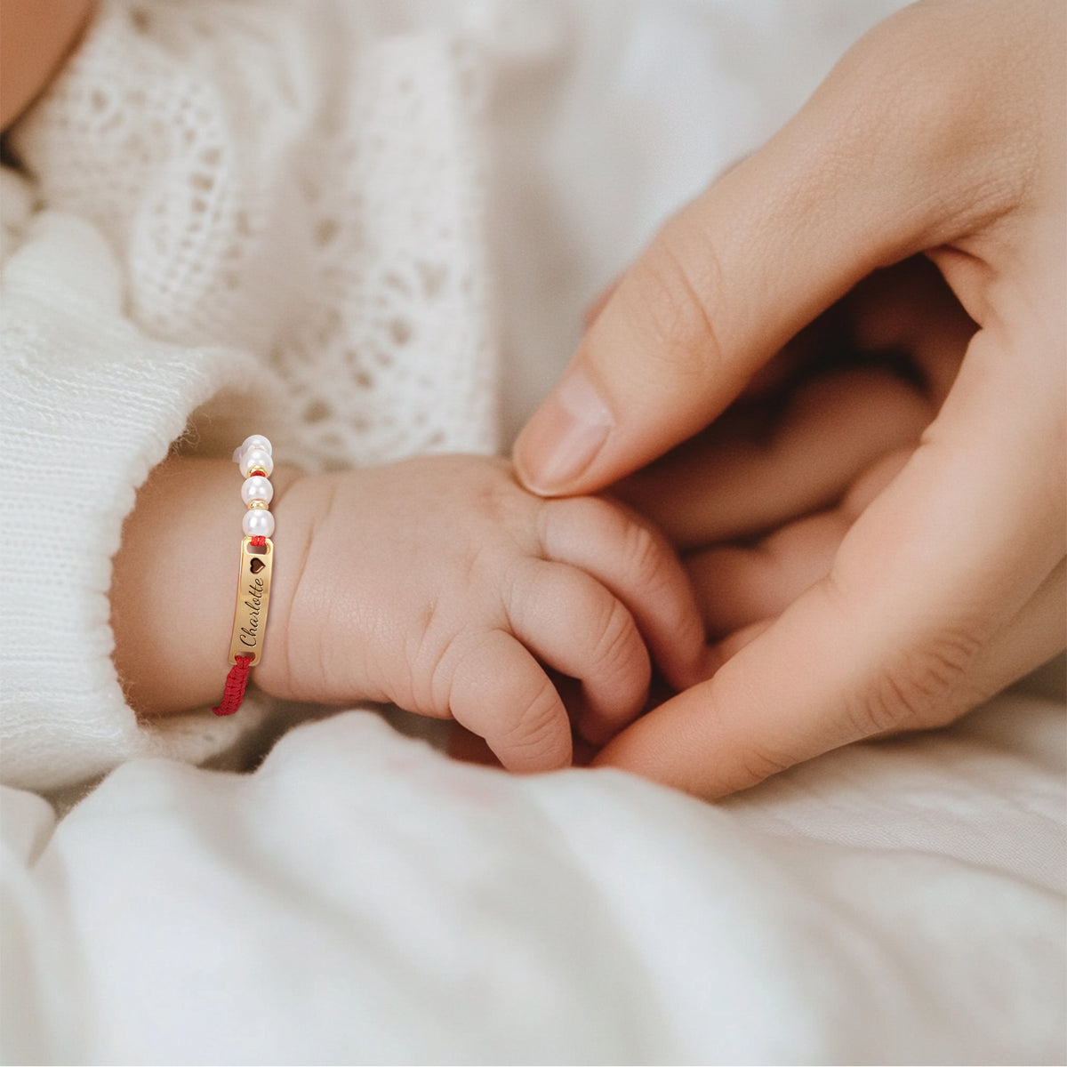 Personalized Red Cord and Pearl Name Bracelet
