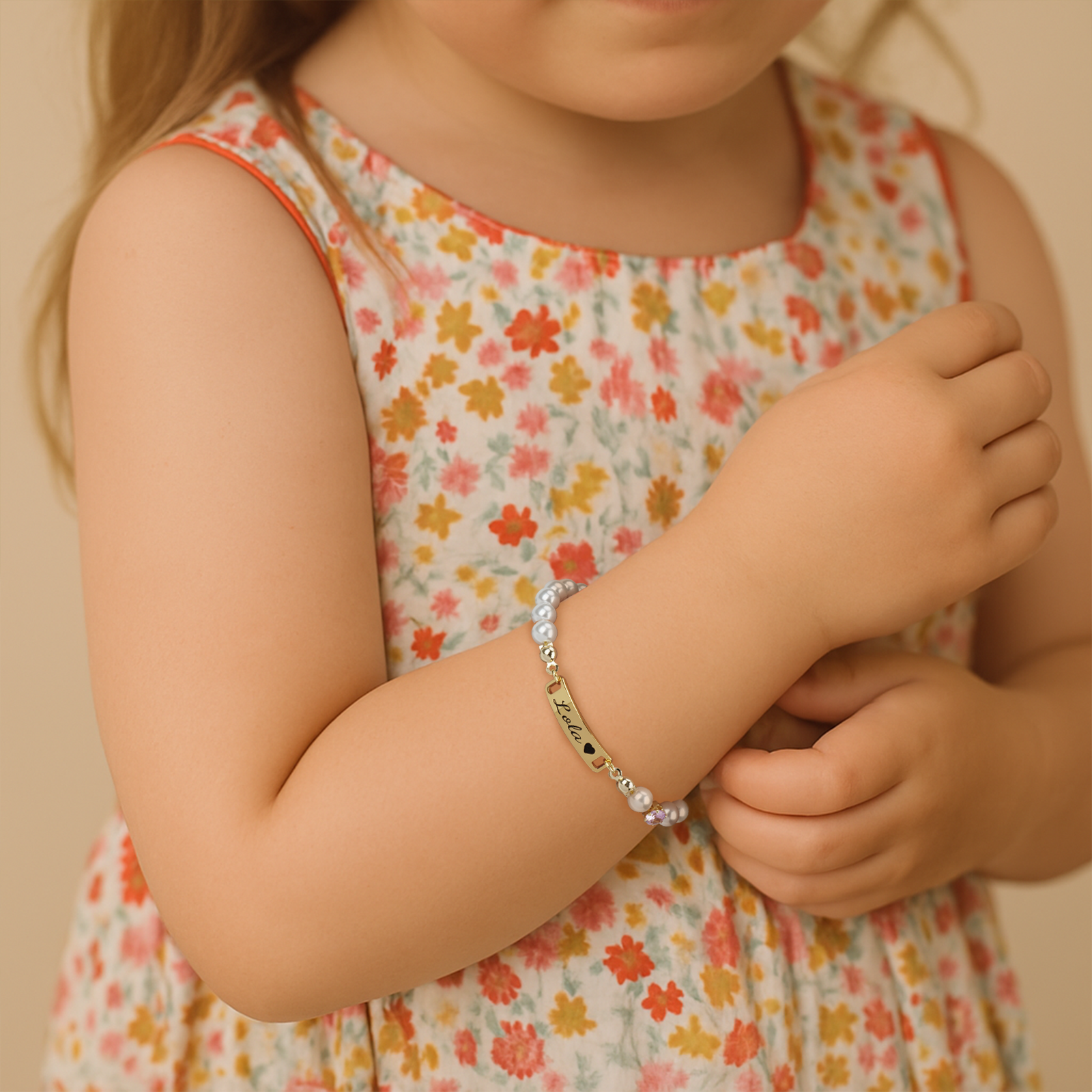 Custom Baby Name and Birthstone Pearl Bracelet