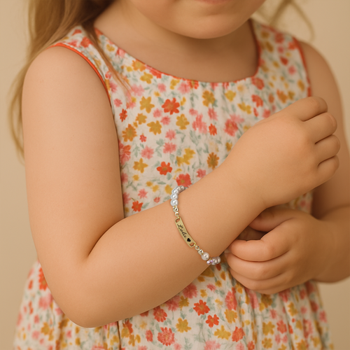 Custom Baby Name and Birthstone Pearl Bracelet