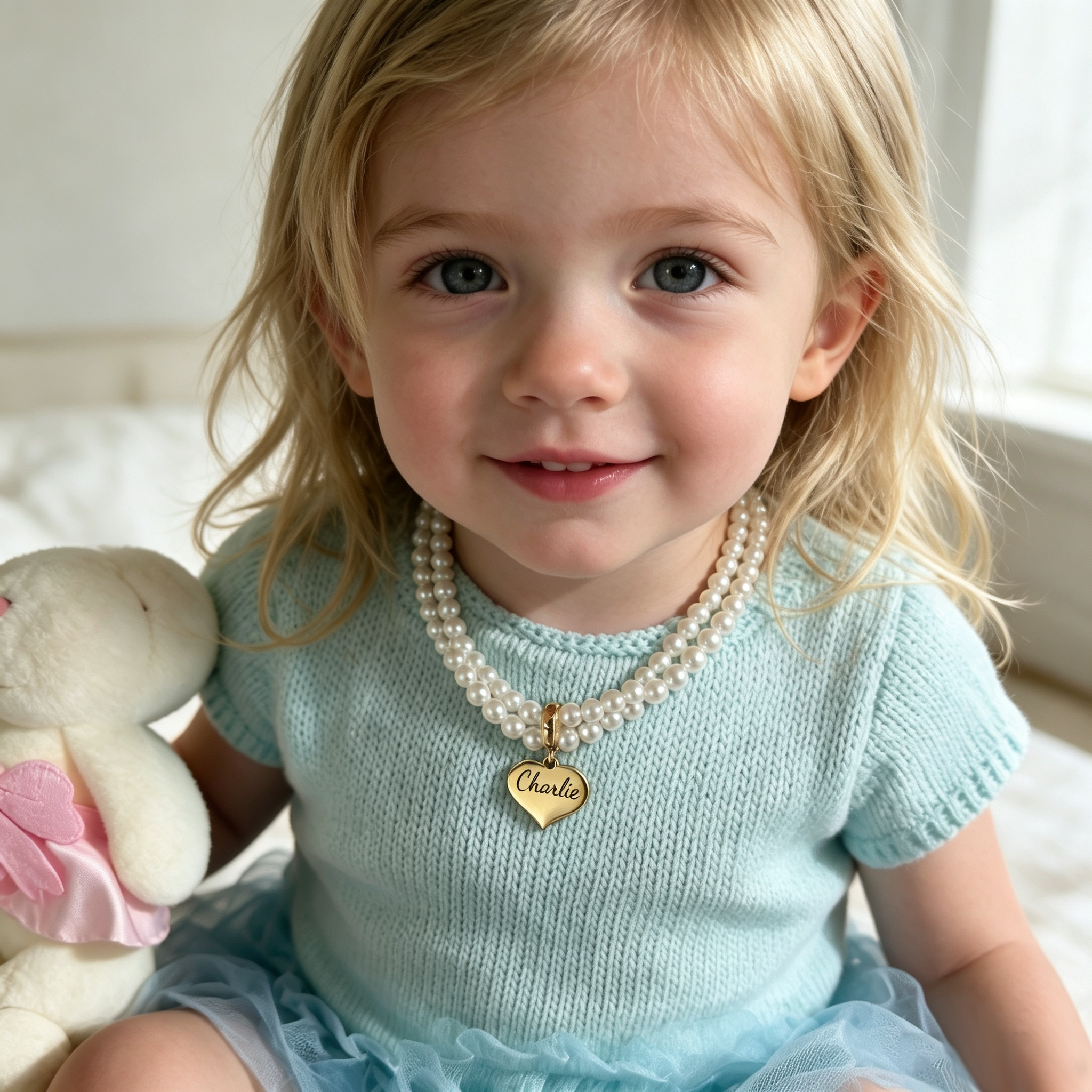 Engravable Double Strand Pearl Necklace for Girls