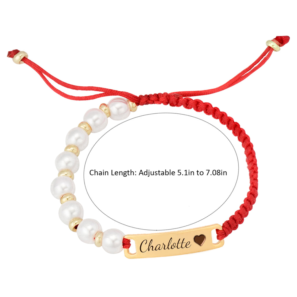 Personalized Red Cord and Pearl Name Bracelet