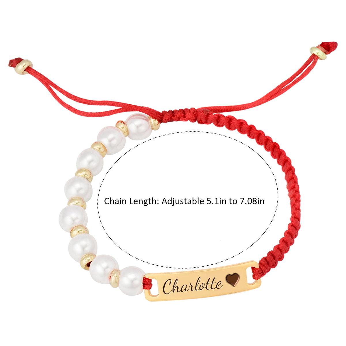 Personalized Red Cord and Pearl Name Bracelet
