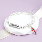 Baby’s First Christmas Pearl Name Bracelet with Candy Cane