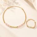 Custom Name Plate Bracelet and Necklace with Natural Stone Charms for Mom and Baby