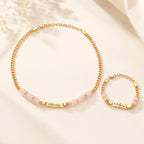 Custom Name Plate Bracelet and Necklace with Natural Stone Charms for Mom and Baby
