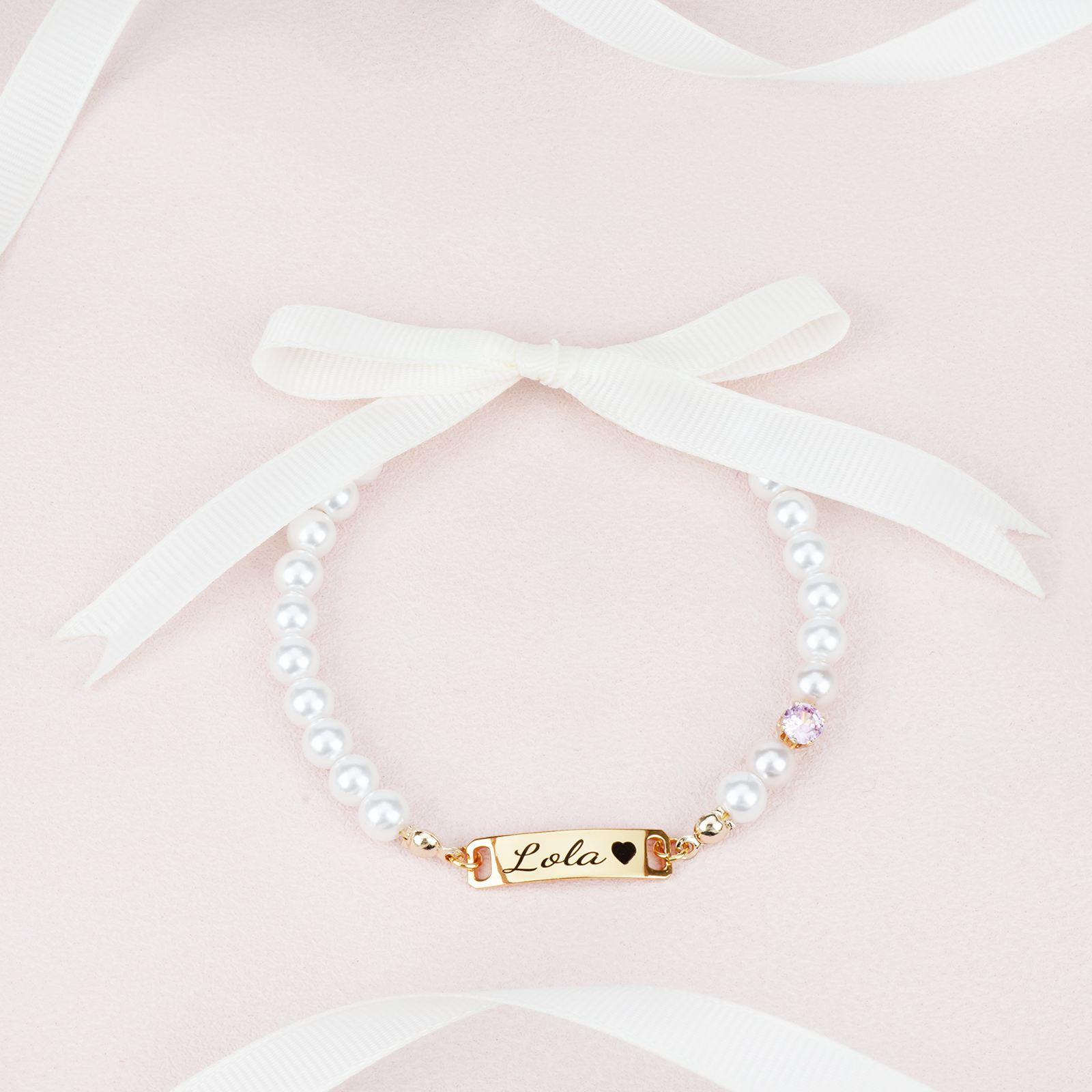 Custom Baby Name and Birthstone Pearl Bracelet