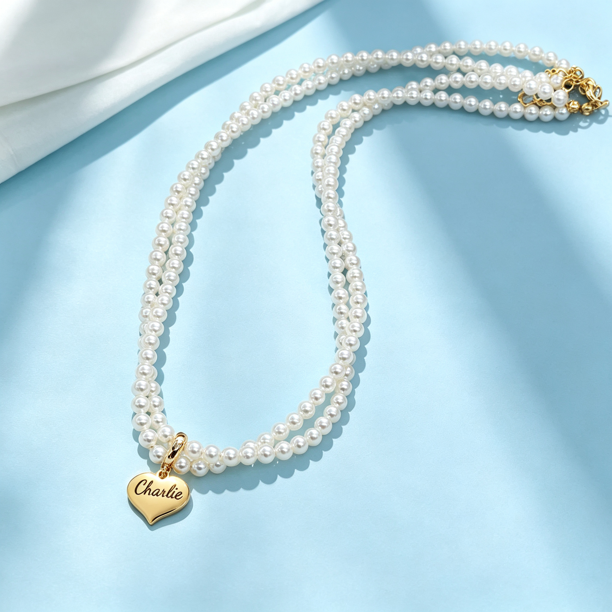 Engravable Double Strand Pearl Necklace for Girls