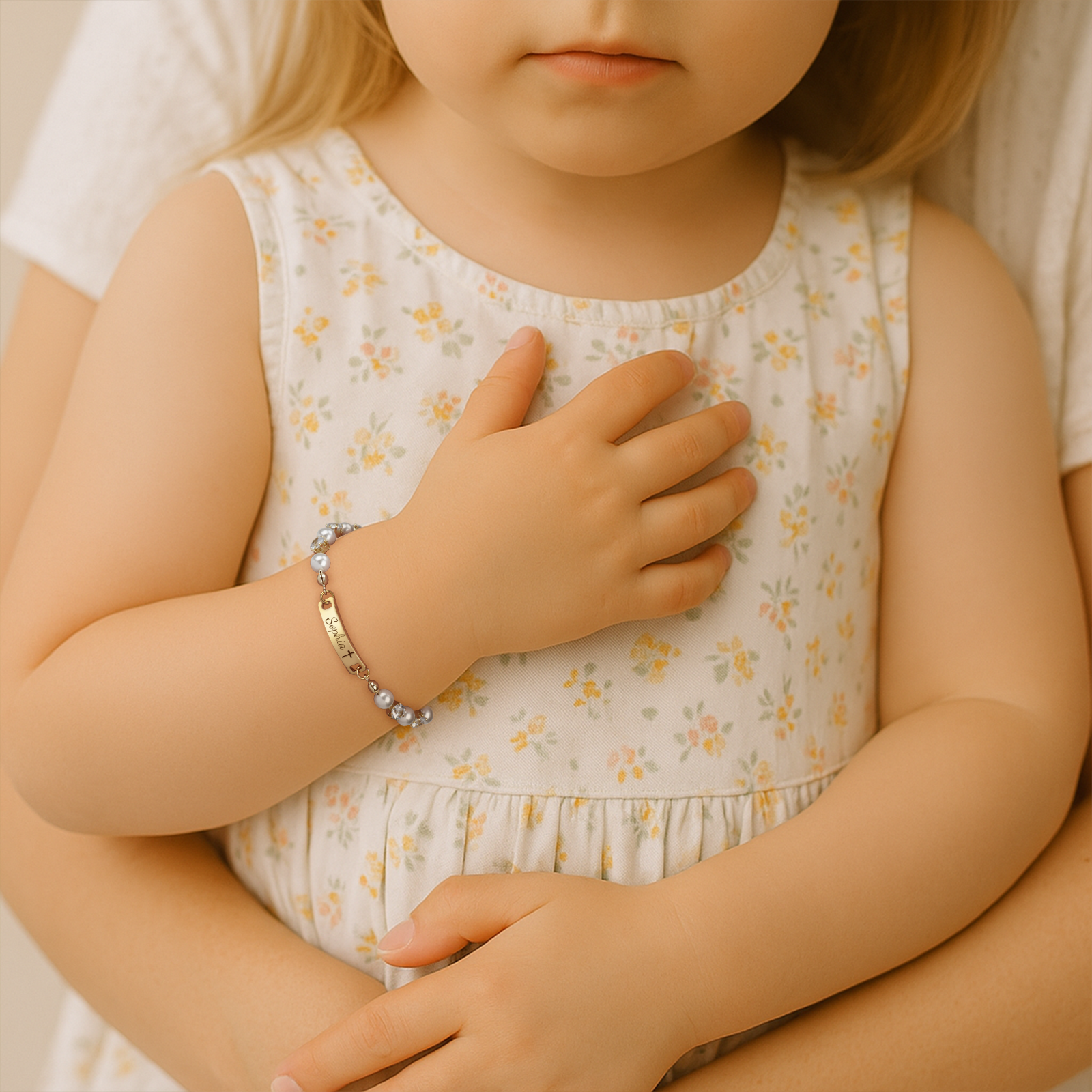 Personalized Kids Pearl & CZ Nameplate Bracelet