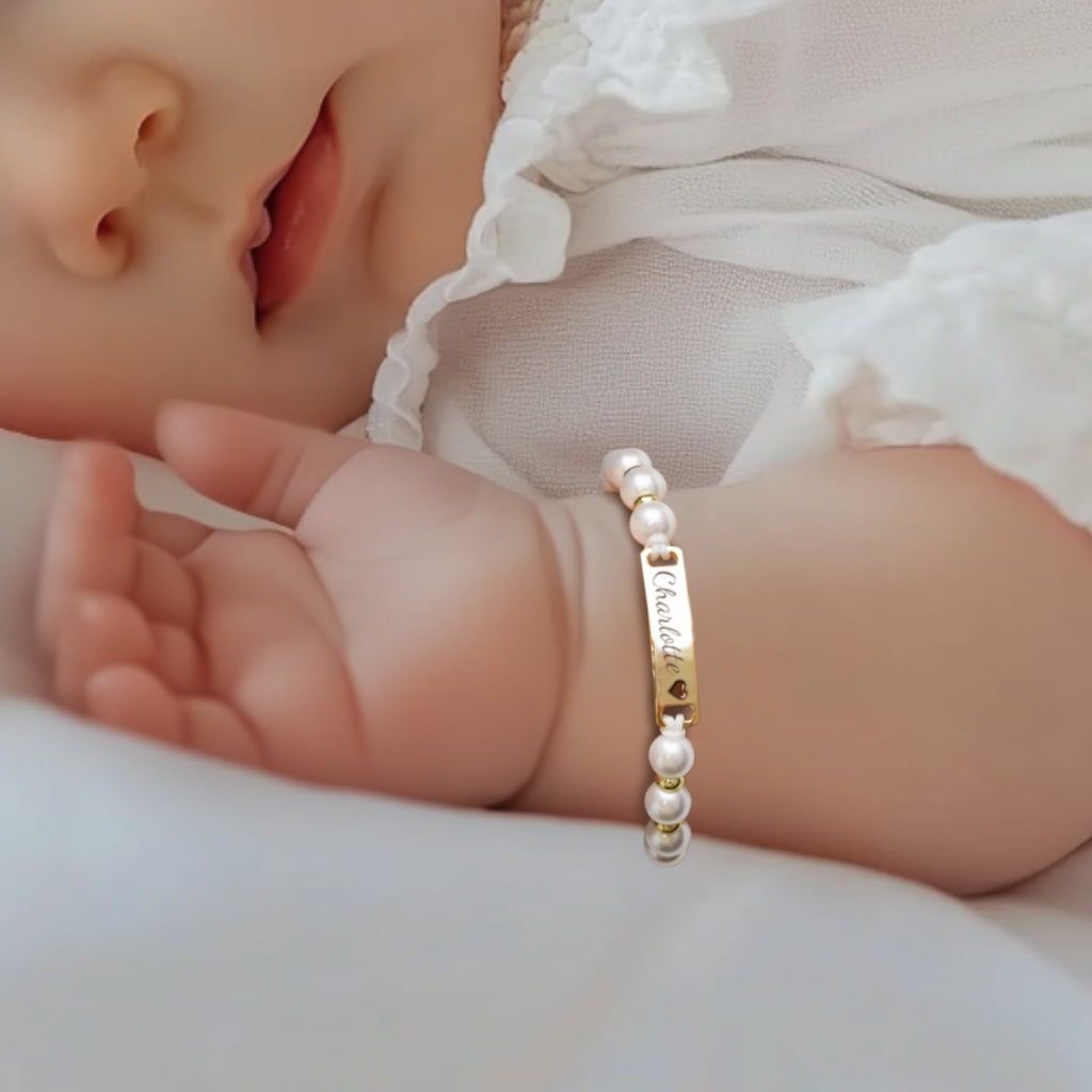 Personalized Handmade Braided Cord Baby Name Pearl Bracelet