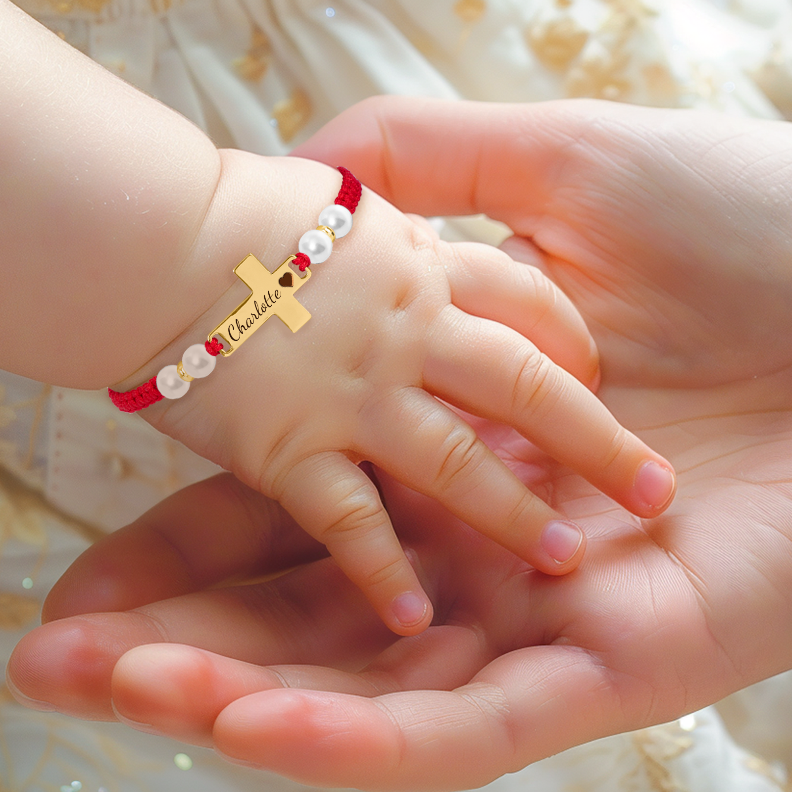 Hand Braided Red Rope Personalized Baby Name Cross Bracelet