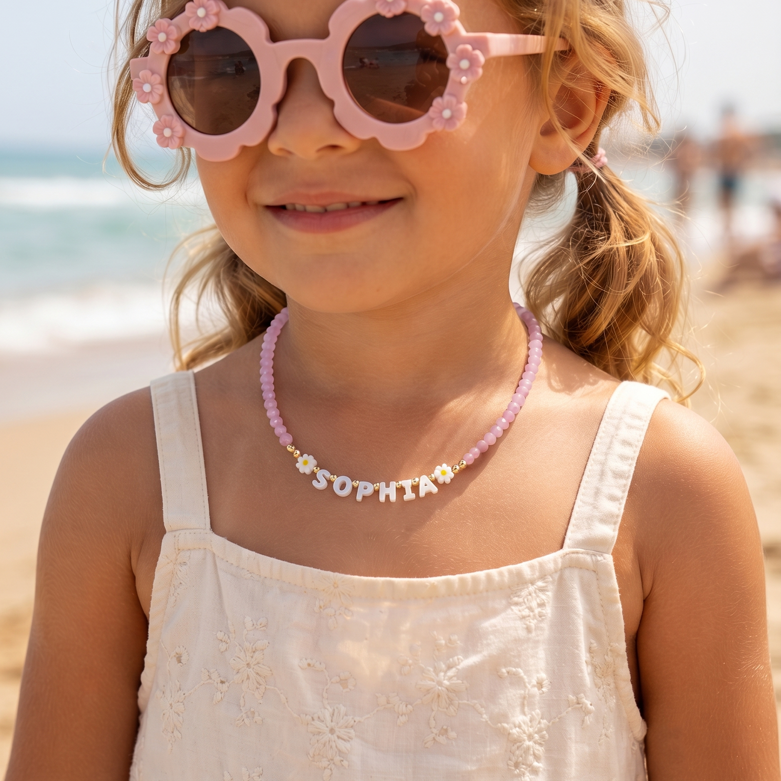 Personalized Name Necklace with Mother of Pearl Letter Beads for Girls