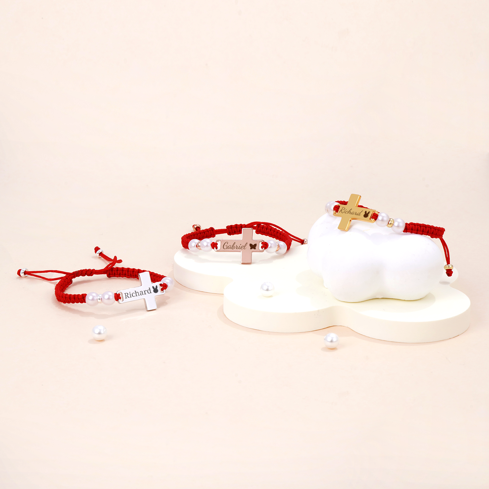 Hand Braided Red Rope Personalized Baby Name Cross Bracelet