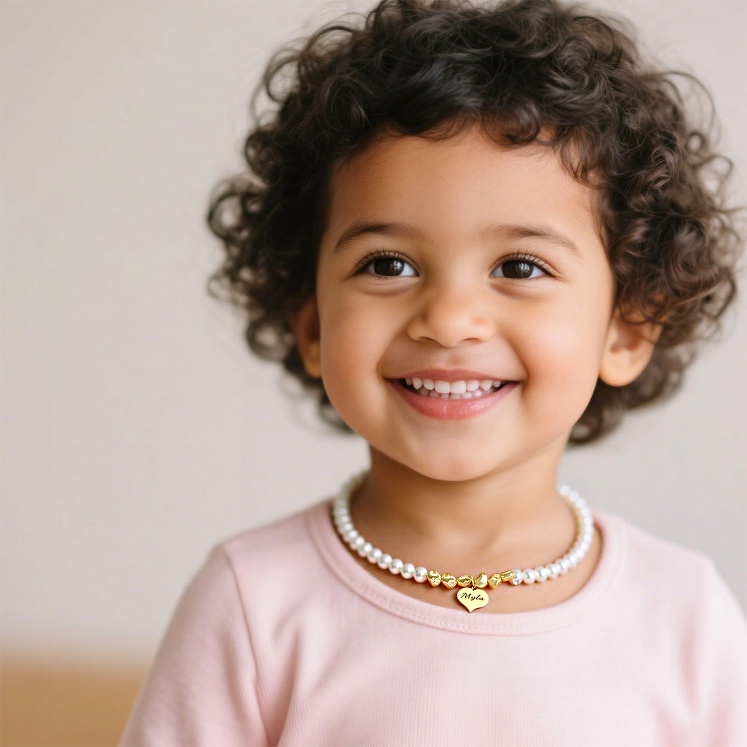 Personalized Girl's Name Heart Pearl Necklace