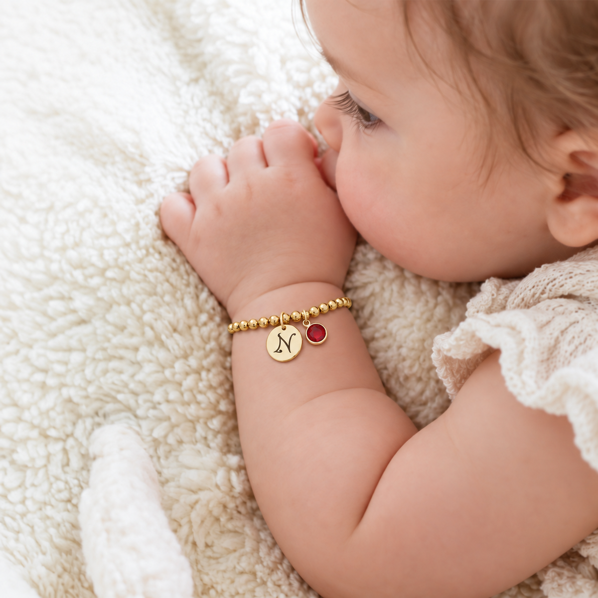 Personalized Initials Disc Birthstone Charm Baby Bracelet