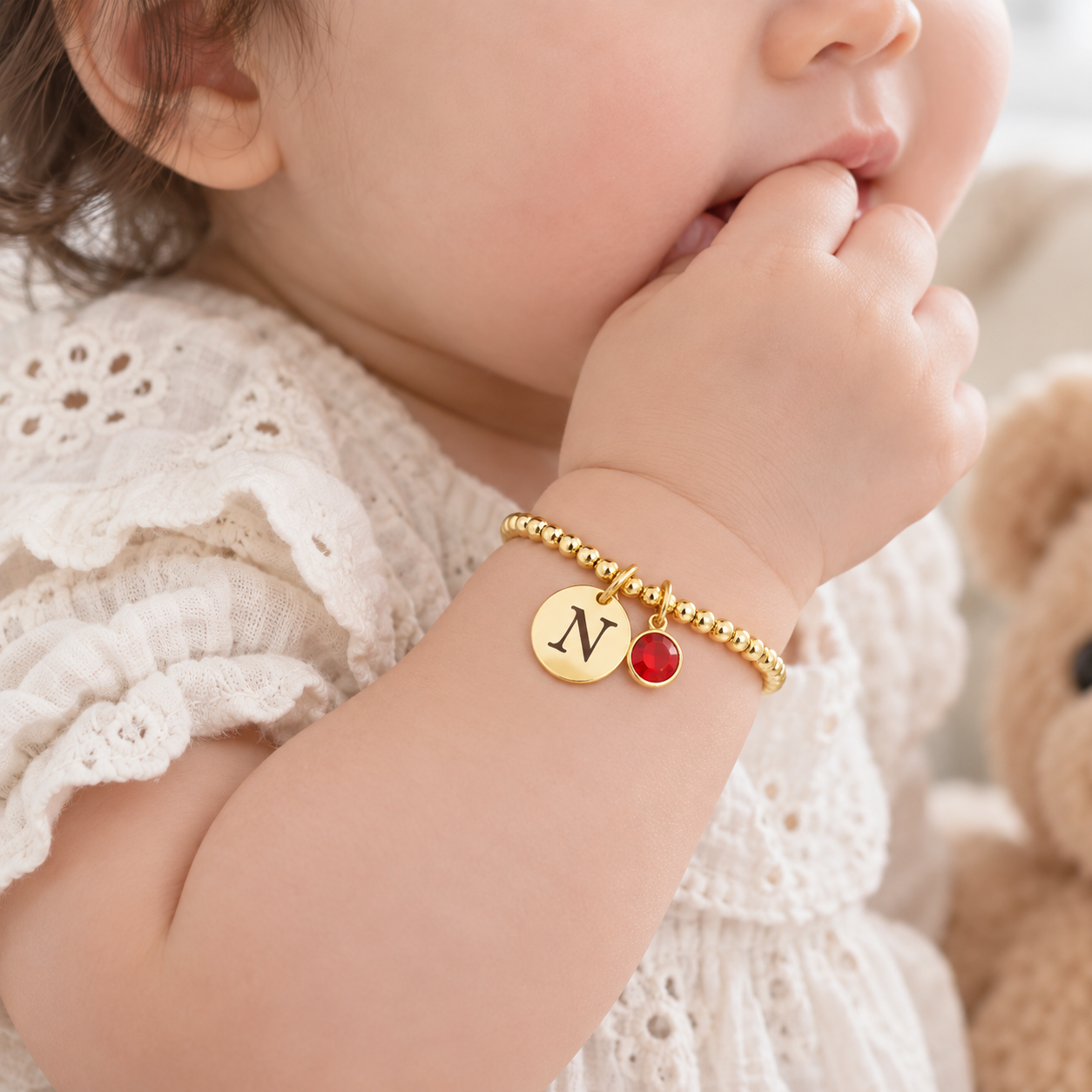 Personalized Initials Disc Birthstone Charm Baby Bracelet
