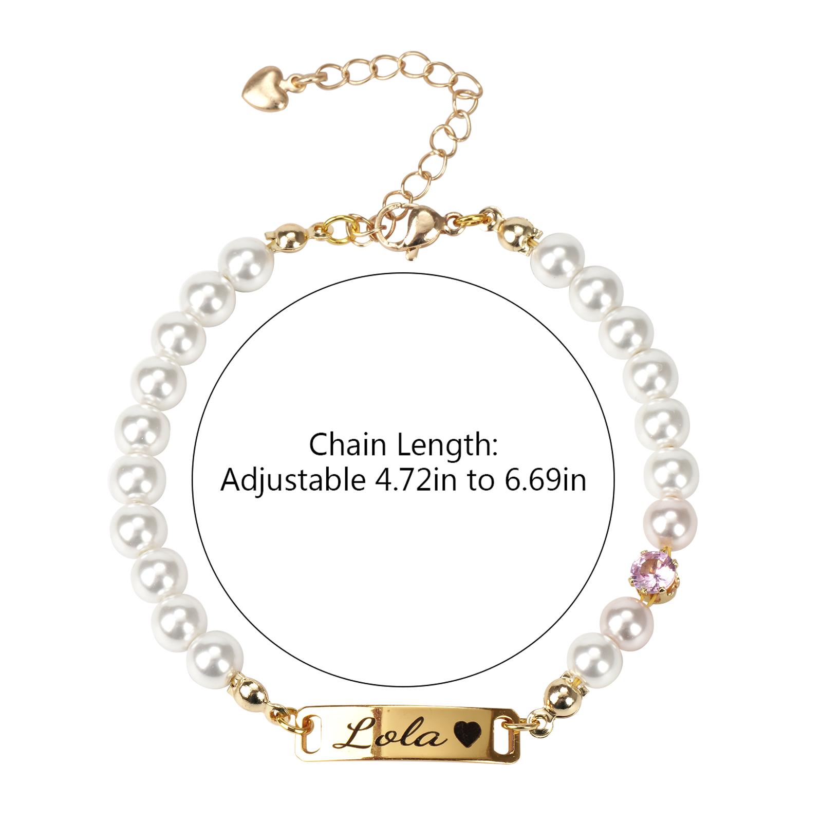 Custom Baby Name and Birthstone Pearl Bracelet