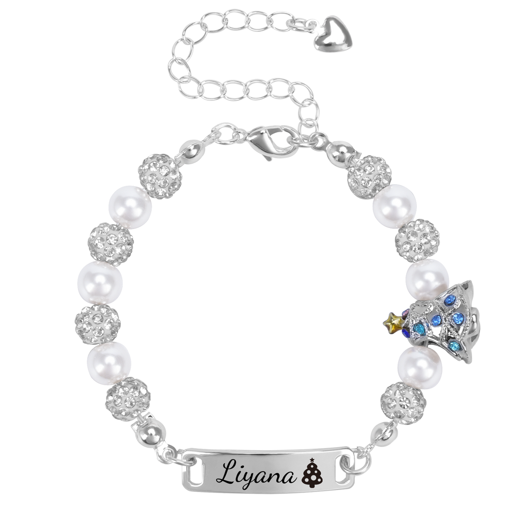 Personalized Christmas Tree Pearl Name Bracelet