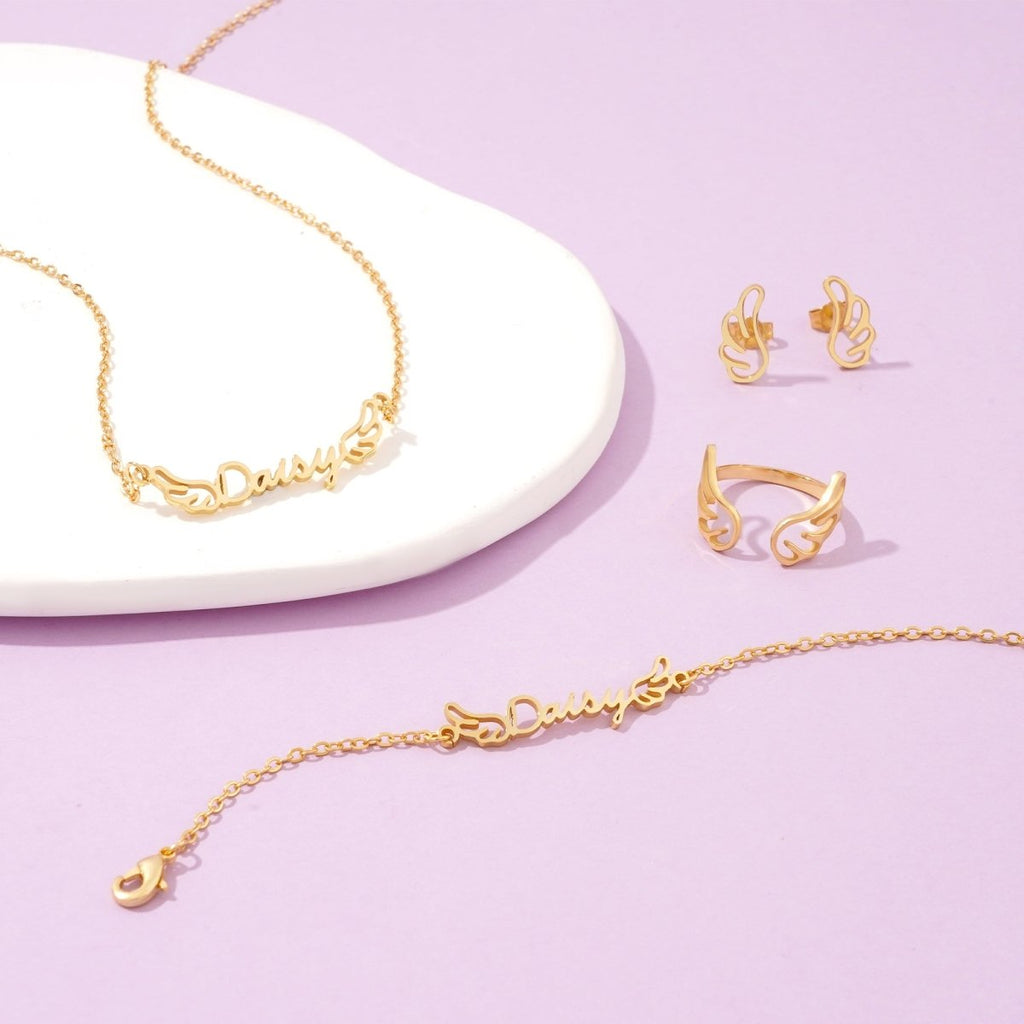 Angel's Wings Personalized Children's Name Jewelry Set - Glaxias