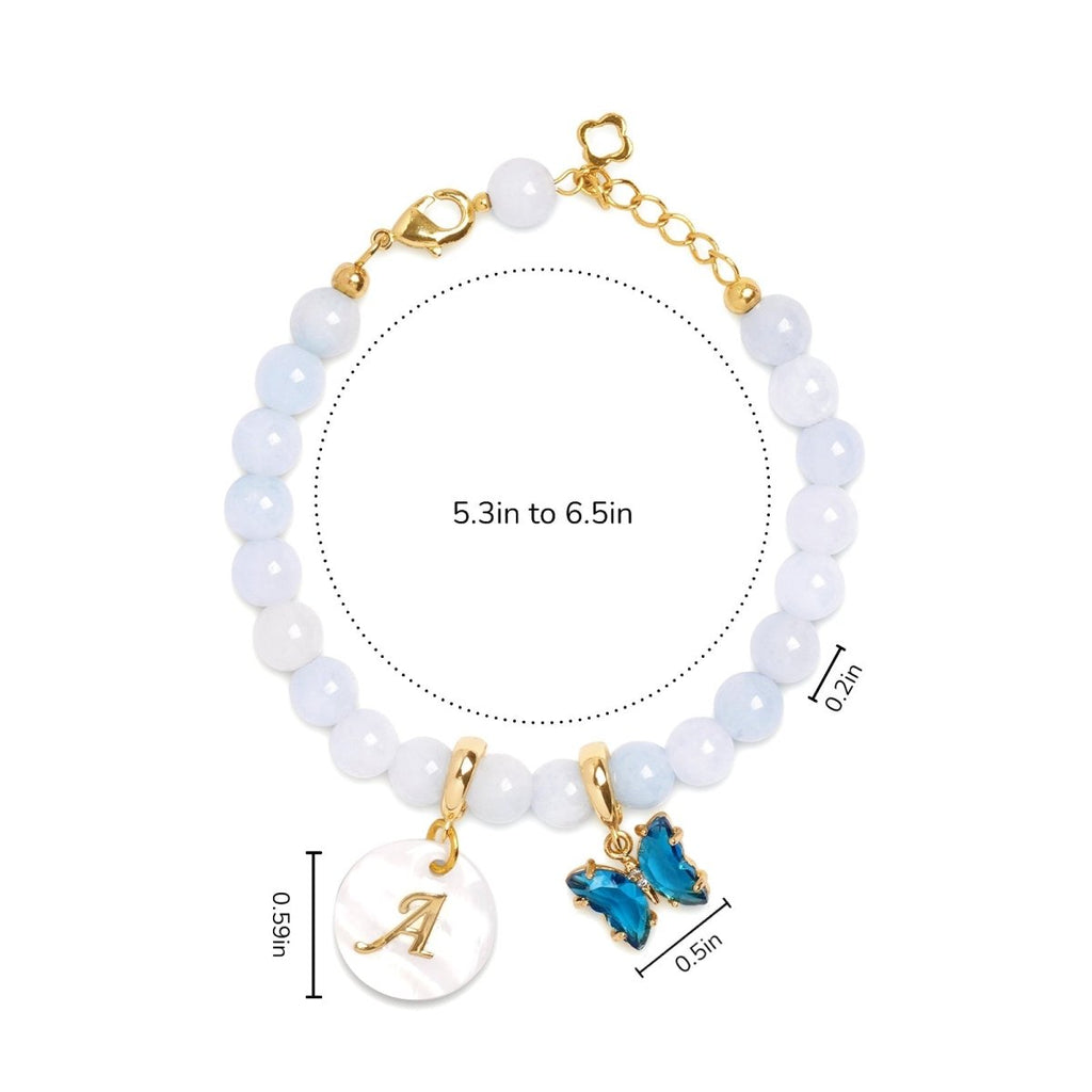Aquamarine Personalized Baby Girls Initial and Birthstone Bracelet - Glaxias