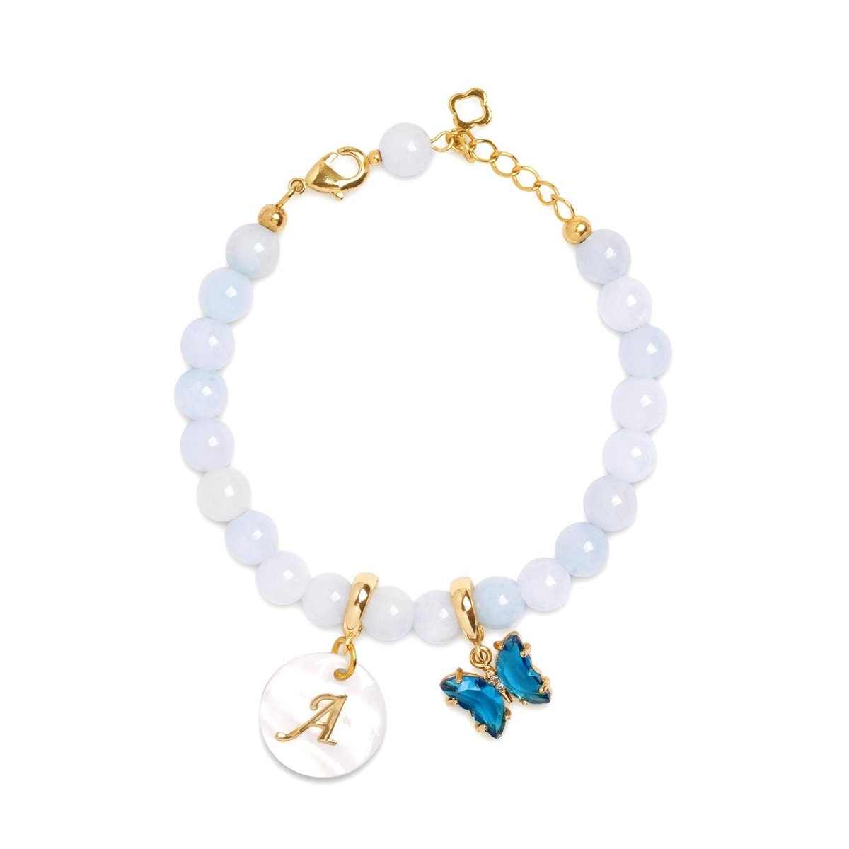 Aquamarine Personalized Baby Girls Initial and Birthstone Bracelet - Glaxias