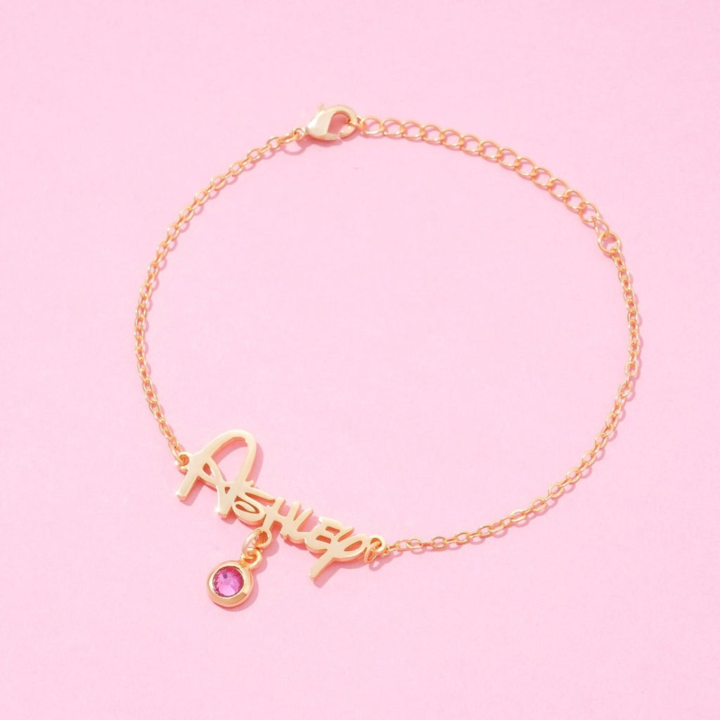 Baby Girl Name and Birthstone Bracelet - Glaxias
