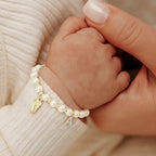 Baby Keepsake Pearl Bracelet with Name Foot and Initial Charm - Glaxias