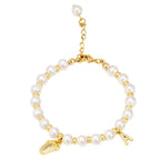 Baby Keepsake Pearl Bracelet with Name Foot and Initial Charm - Glaxias