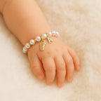 Baby Keepsake Pearl Bracelet with Name Foot and Initial Charm - Glaxias