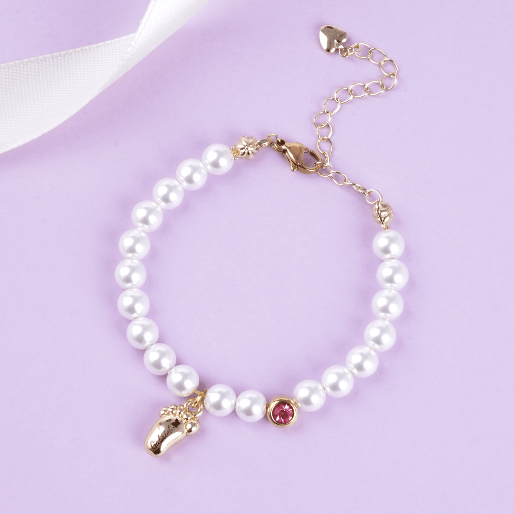 Baby Pearl Bracelet ¨C Personalized Footprint & Birthstone - Glaxias
