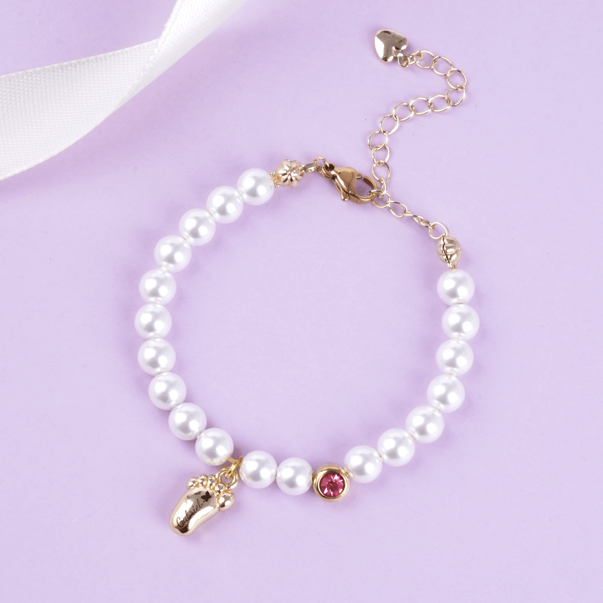 Baby Pearl Bracelet ¨C Personalized Footprint & Birthstone - Glaxias