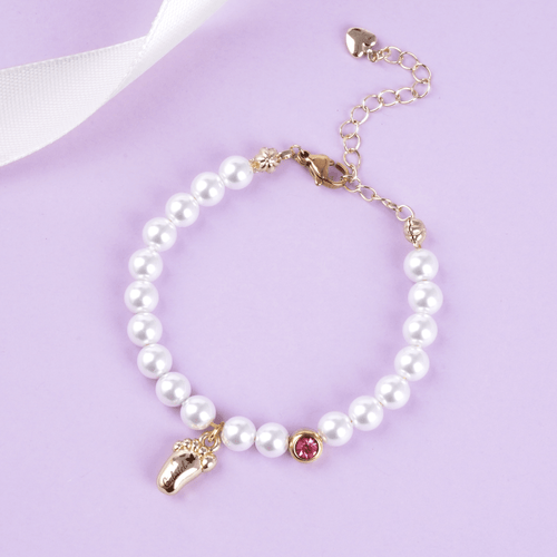 Baby Pearl Bracelet ¨C Personalized Footprint & Birthstone - Glaxias