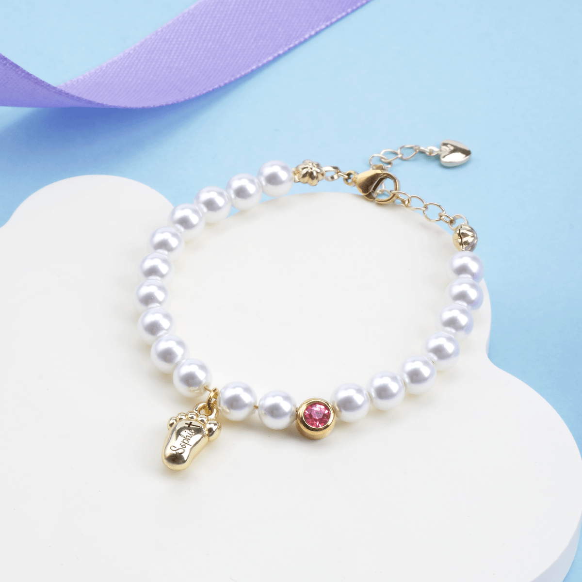 Baby Pearl Bracelet ¨C Personalized Footprint & Birthstone - Glaxias